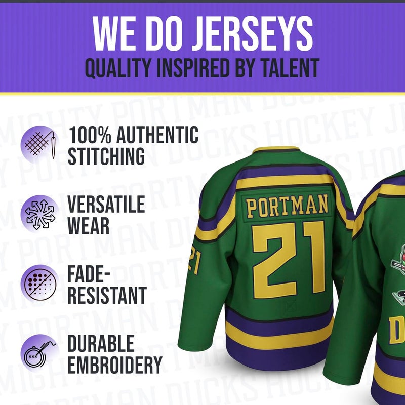 UNLC Store Dean Portman #21 Mighty Ducks Jersey – Green 90s Hockey Shirt with Stitched Letters, Adult Sizes S–5XL - Image 3